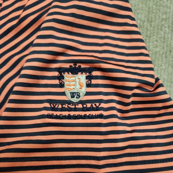 Footjoy FJ Golf Polo Shirt Mens Large Blue Peach Striped Performance Stretch - Picture 4 of 8